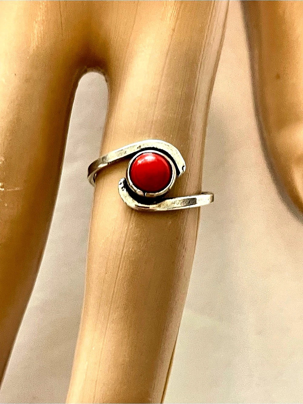 New Red Coral Stone Ring Size 6.5